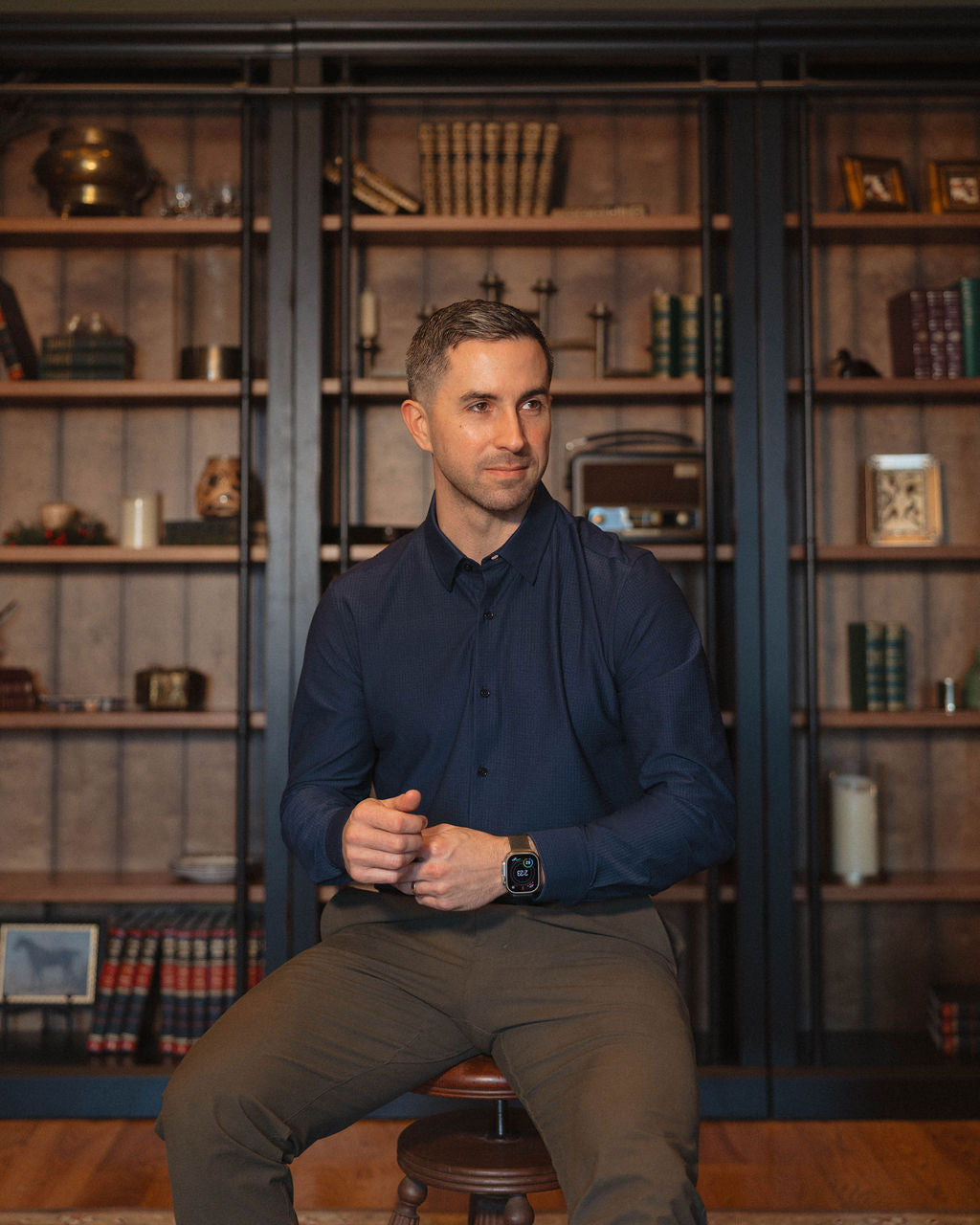 JD Buck Dark Blue Solid Grain Long Sleeve Shirt