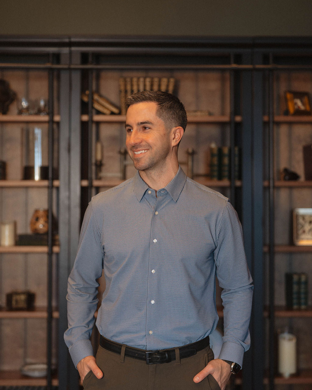 JD Buck Slate Blue Striped Grain Long Sleeve Shirt