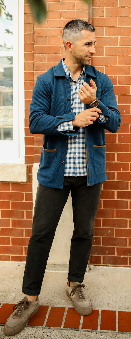 JD Buck Navy Waffle Smoking Jacket
