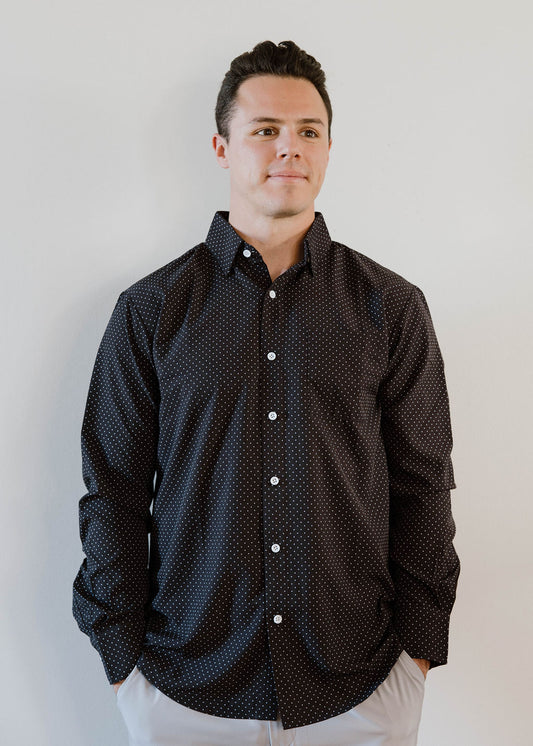 JD Buck Deep Navy Dot No Tuck Long Sleeve Shirt