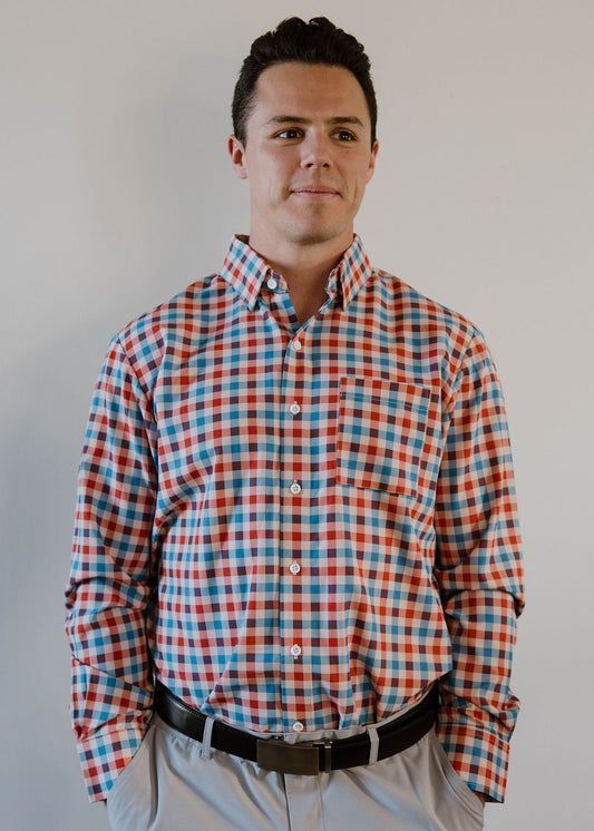 JD Buck Blue Crimson Plaid Long Sleeve Shirt