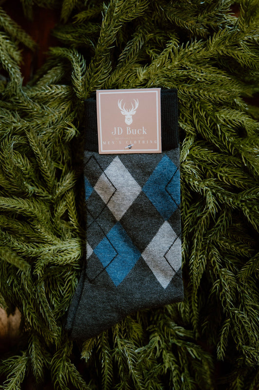 Blue Grey Argyle Socks