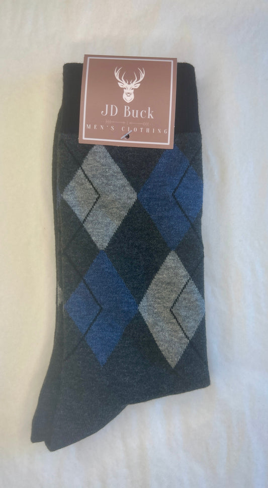 Blue Grey Argyle Socks
