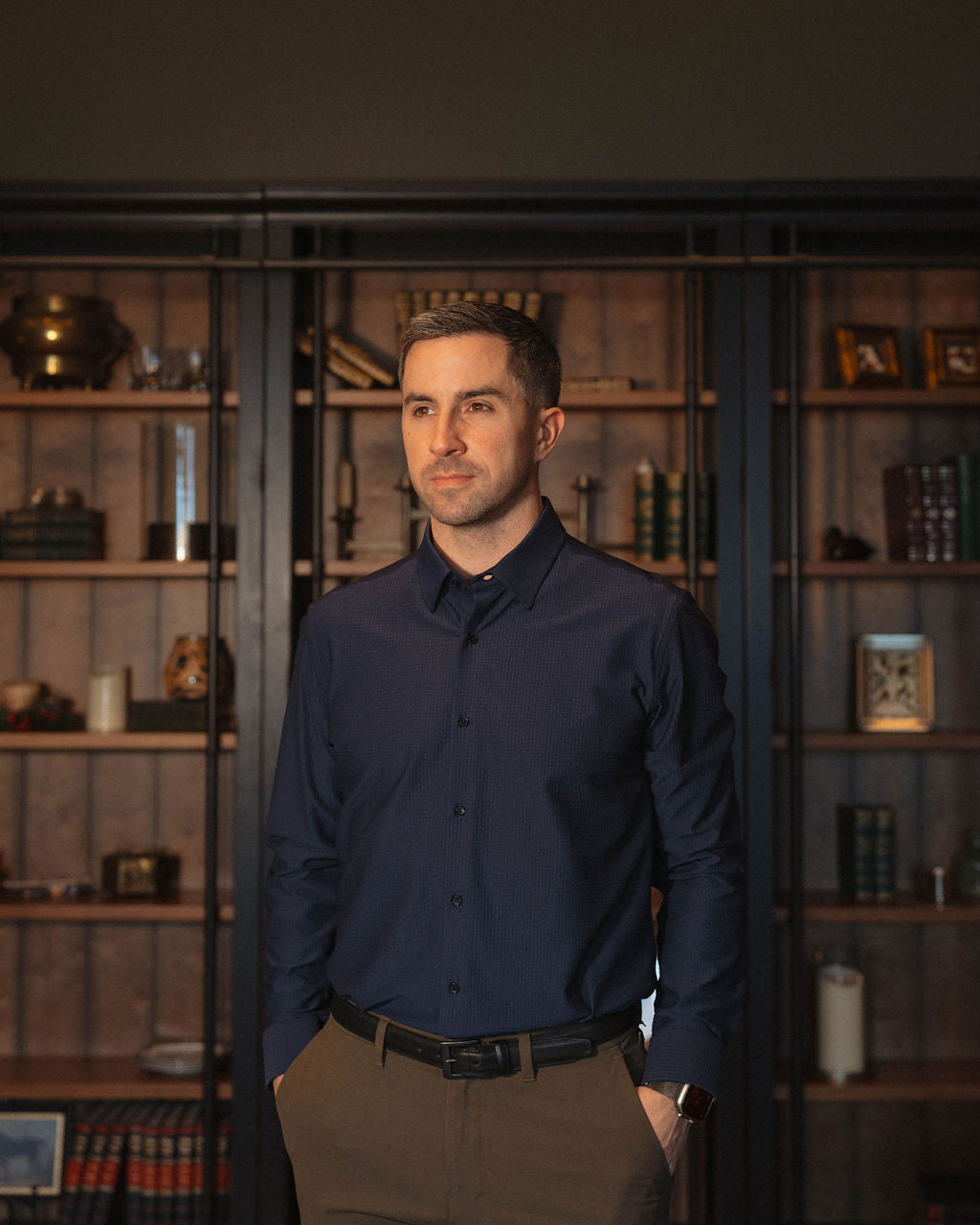 JD Buck Dark Blue Solid Grain Long Sleeve Shirt