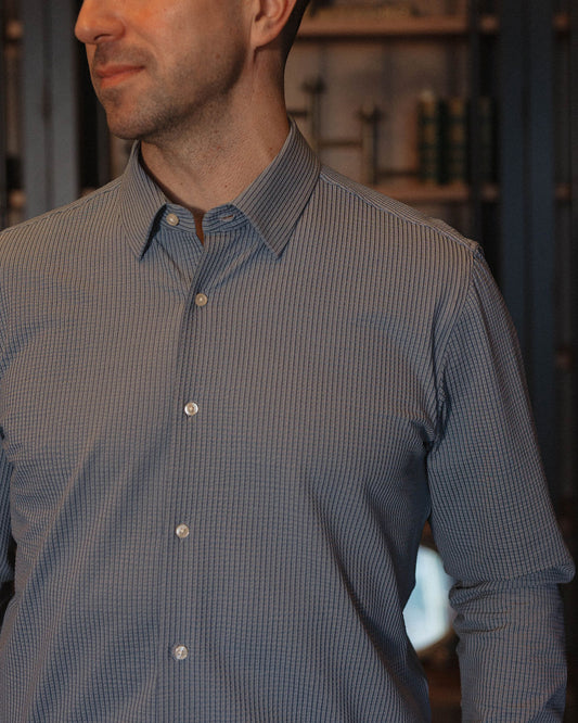 JD Buck Slate Blue Striped Grain Long Sleeve Shirt