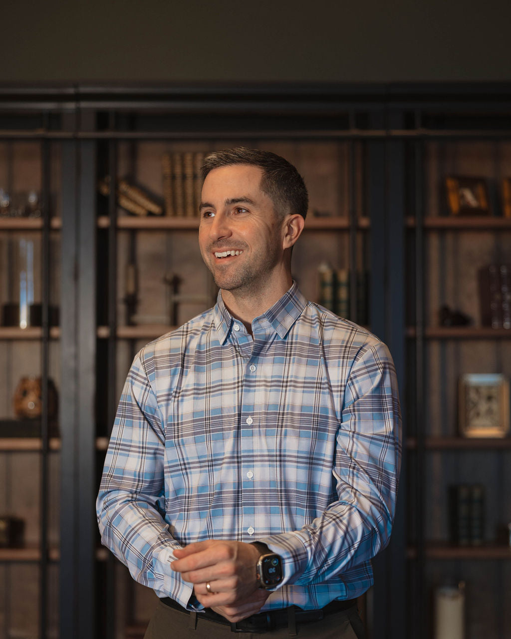 JD Buck Aqua Grey Striped Plaid Long Sleeve Shirt