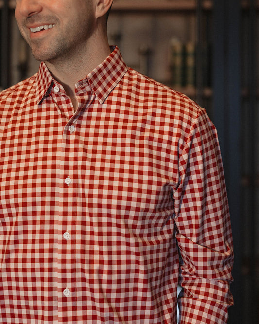 JD Buck Burgundy Tan Check Long Sleeve Shirt