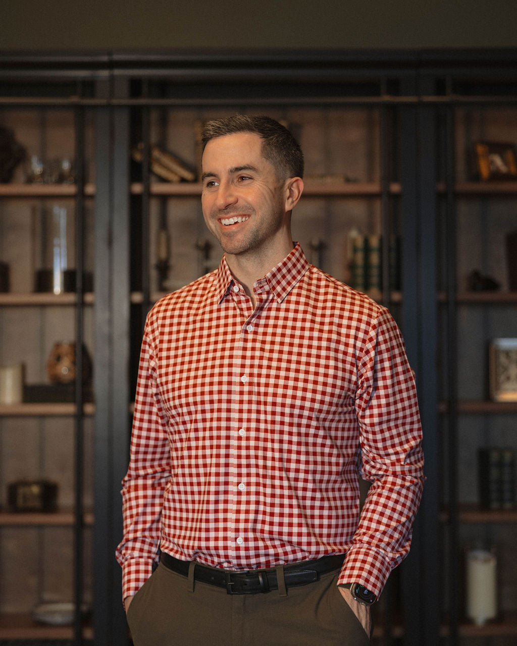 JD Buck Burgundy Tan Check Long Sleeve Shirt