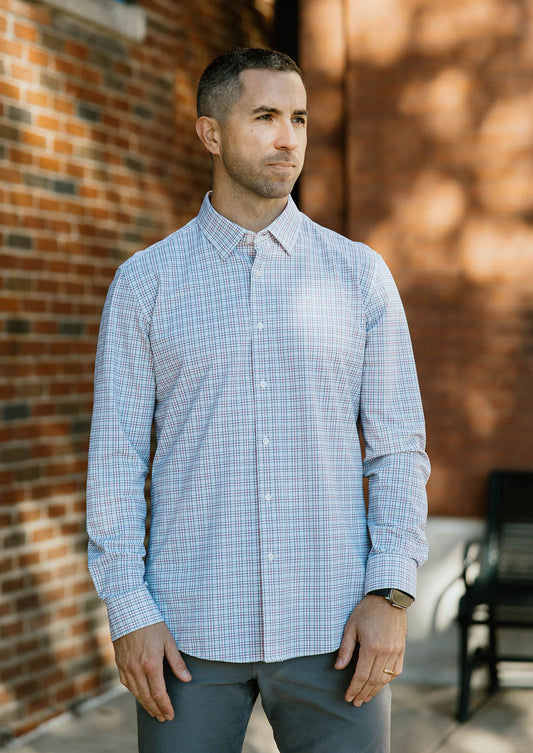 JD Buck Stone Red Plaid No Tuck Sleeve Shirt