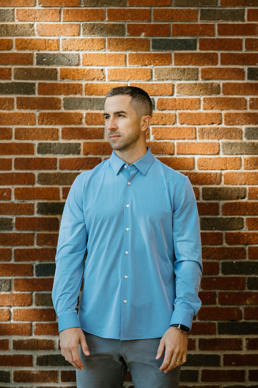 JD Buck Ice Blue Textured No Tuck Sleeve Shirt