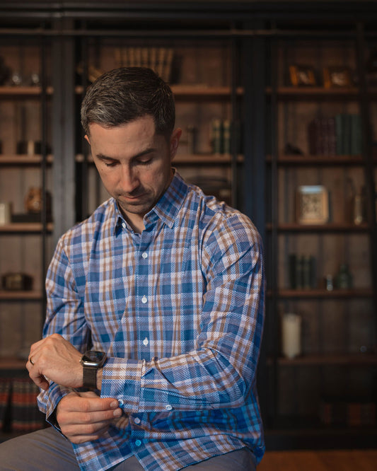 JD Buck Blue Pecan Plaid No Tuck Long Sleeve Shirt