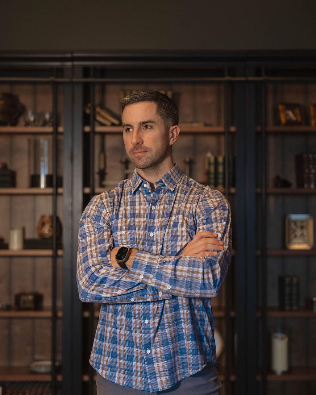 JD Buck Blue Pecan Plaid No Tuck Long Sleeve Shirt