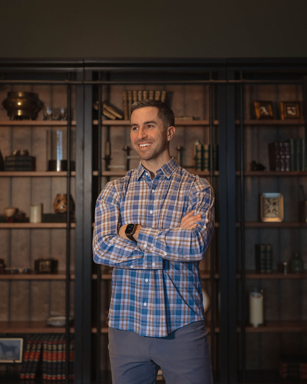 JD Buck Blue Pecan Plaid No Tuck Long Sleeve Shirt