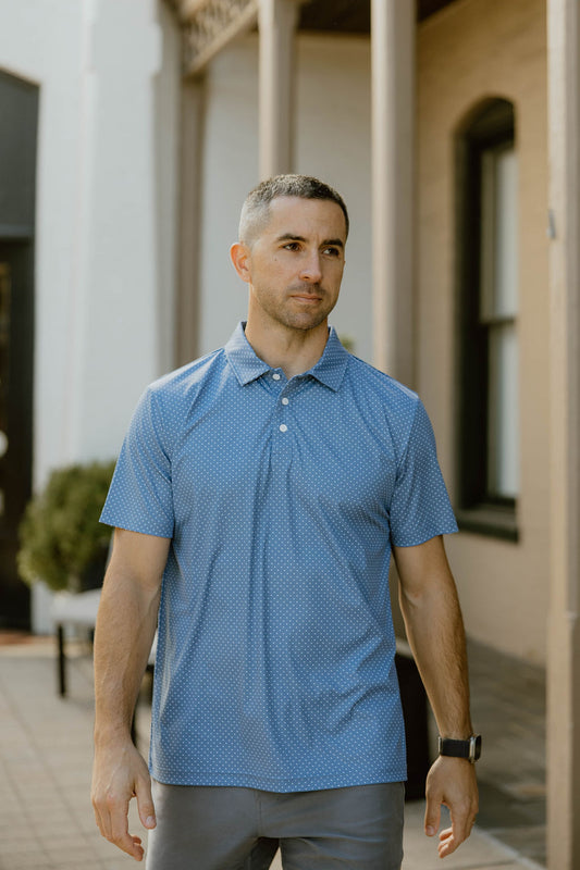 JD Buck Moonlight Blue Dots Polo Golf Shirt