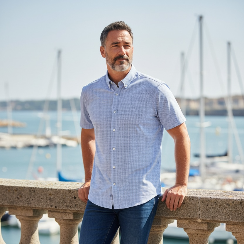 JD Buck Blue Mini Check Short Sleeve Shirt