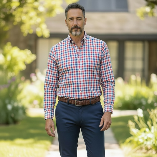 JD Buck Blue Crimson Plaid Long Sleeve Shirt