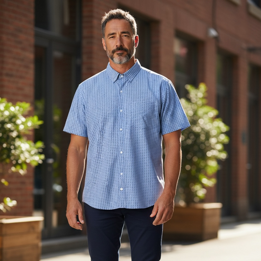 JD Buck Lt Blue Dual Dot Short Sleeve Shirt