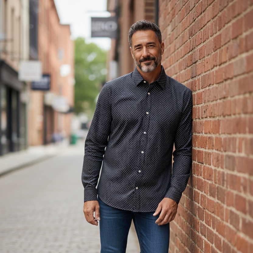 JD Buck Deep Navy Dot No Tuck Long Sleeve Shirt