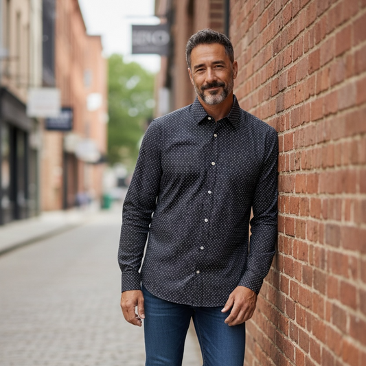 JD Buck Deep Navy Dot No Tuck Long Sleeve Shirt
