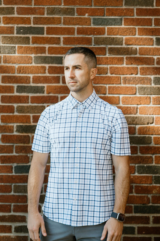 JD Buck Navy Lt Blue Windowpane SS Shirt