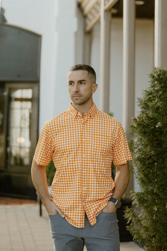 JD Buck Orange Gingham Short Sleeve Shirt