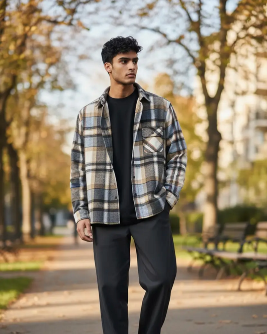JD Buck Tan Light Blue Flannel Shacket