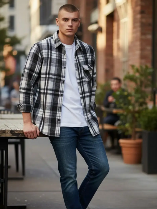 JD Buck Black Grey Check Flannel Shacket