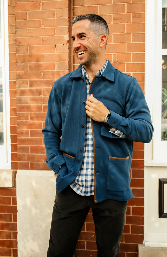 JD Buck Navy Waffle Smoking Jacket